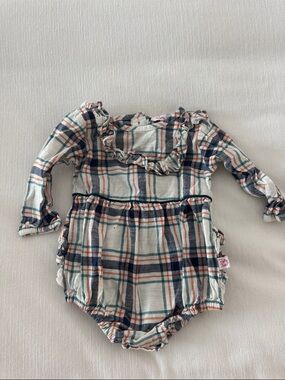 Ruffle Butts Plaid Romper - Navy, Teal & Peach